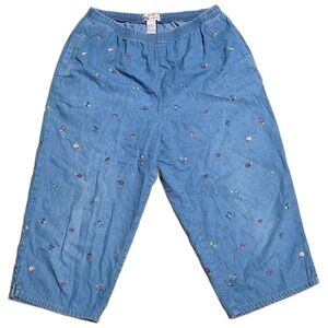 Vintage Koret City Blues Embroidered Denim Capri Pants Women's Size L Blue